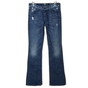 7 for all mankind distressed medium wash bootcut denim long denim jeans size 28